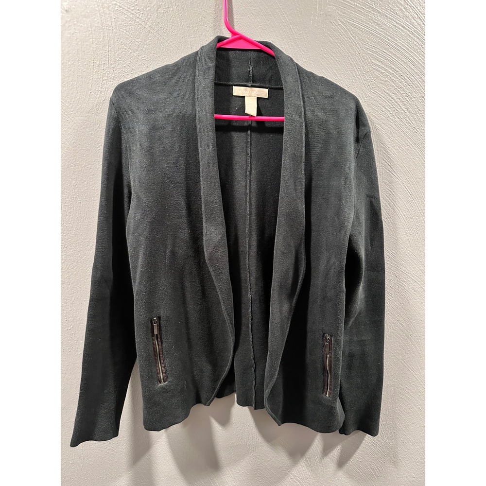 Banana Republic Black Pima Cotton Wool Open Front Zipper Pocket Cardigan M